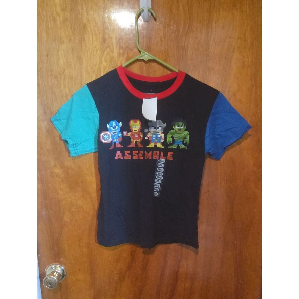 Marvel Black Tee with Red Crewneck Accent